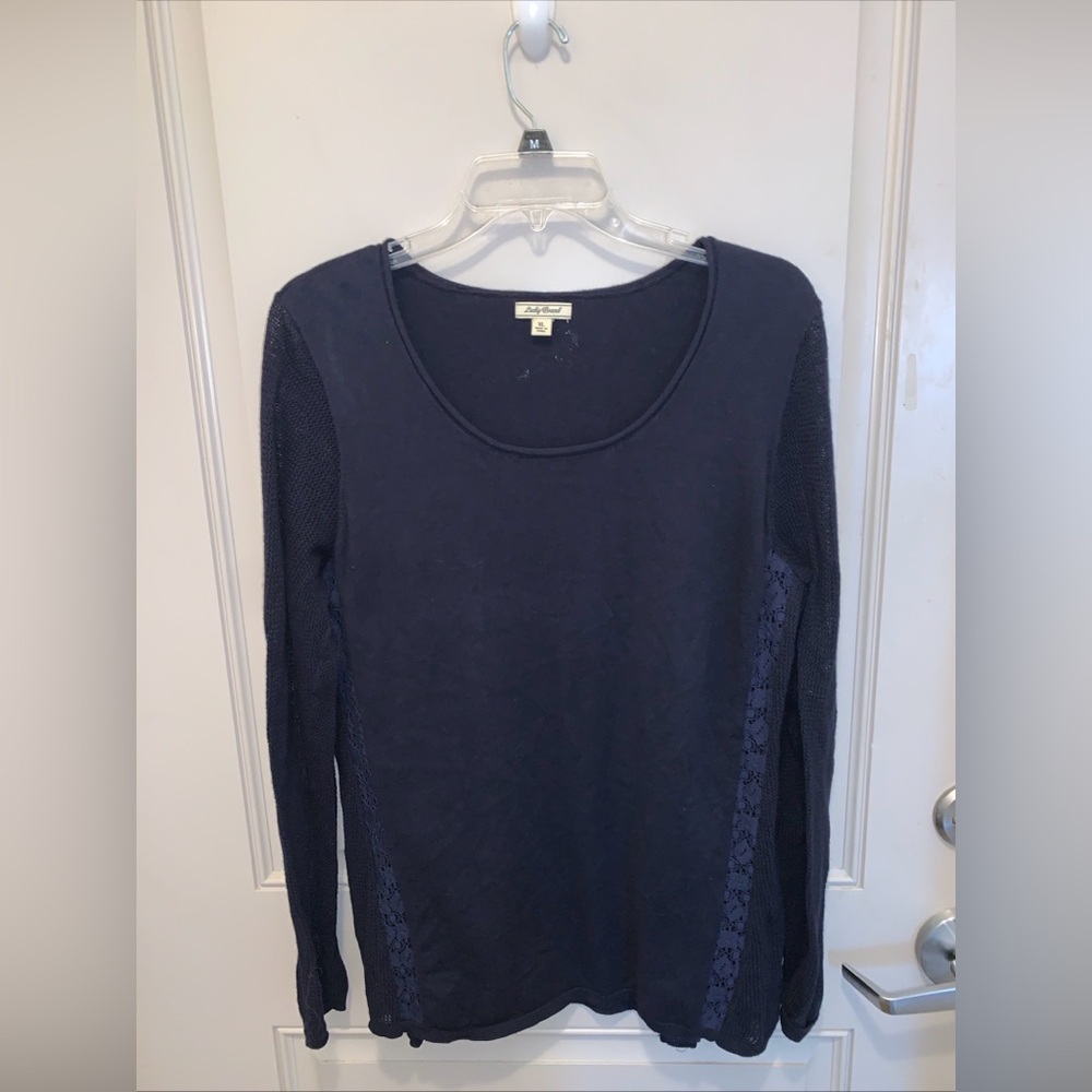 Lucky Brand Women’s Navy Blue Sheer Sleeves Cashmere Blend Blouse Size XL